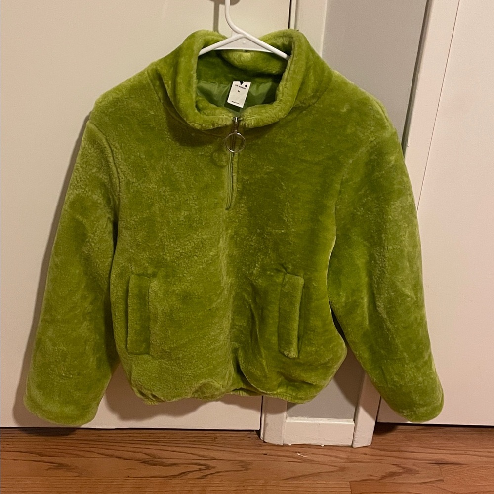 Women’s Plush Quarter-Zip Puffer Jacket in Lime Green